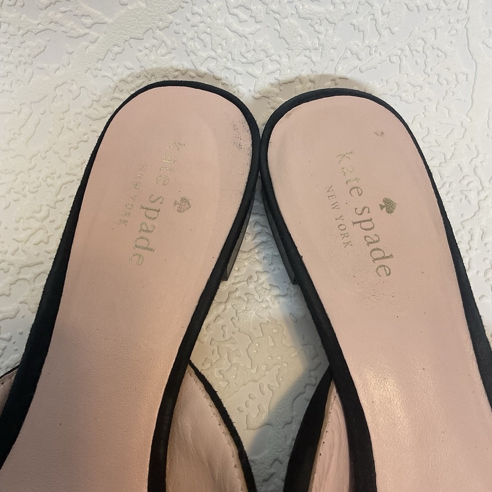 Size 10M Kate Spade New York Faryn Black Womens Suede Ruffle Bow Flat Mules - Picture 5 of 10